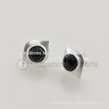 Großhandel 925 Sterling Silber Ohrringe Natürliche schwarze Onyx Edelstein Ohrstecker in Lünette Schmuck Hersteller